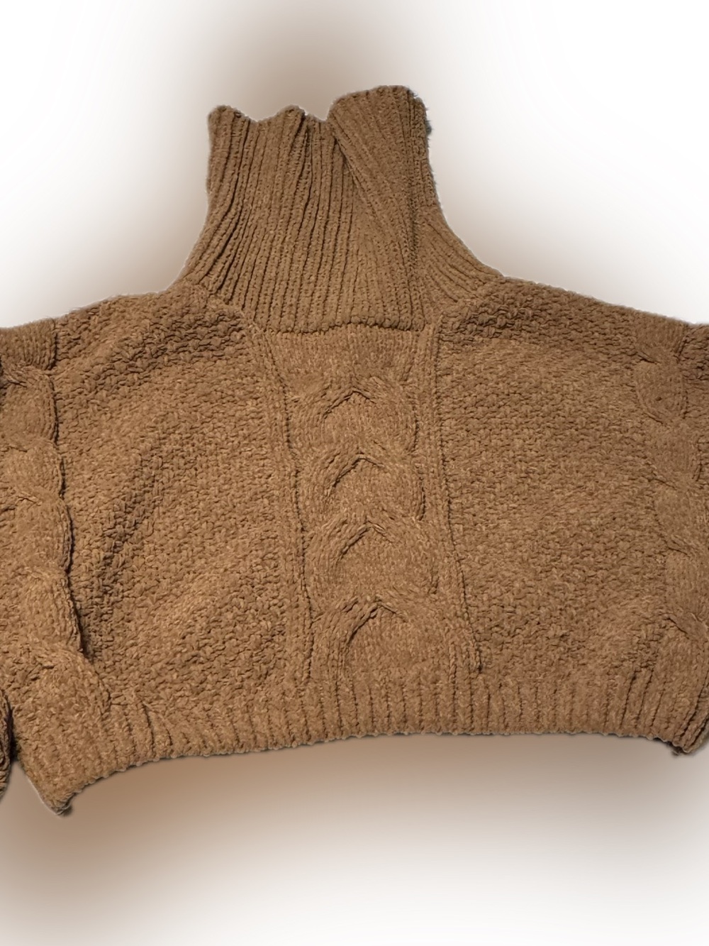 Angie Chunky Cable-Knit Cropped Turtleneck Sweater - Brown